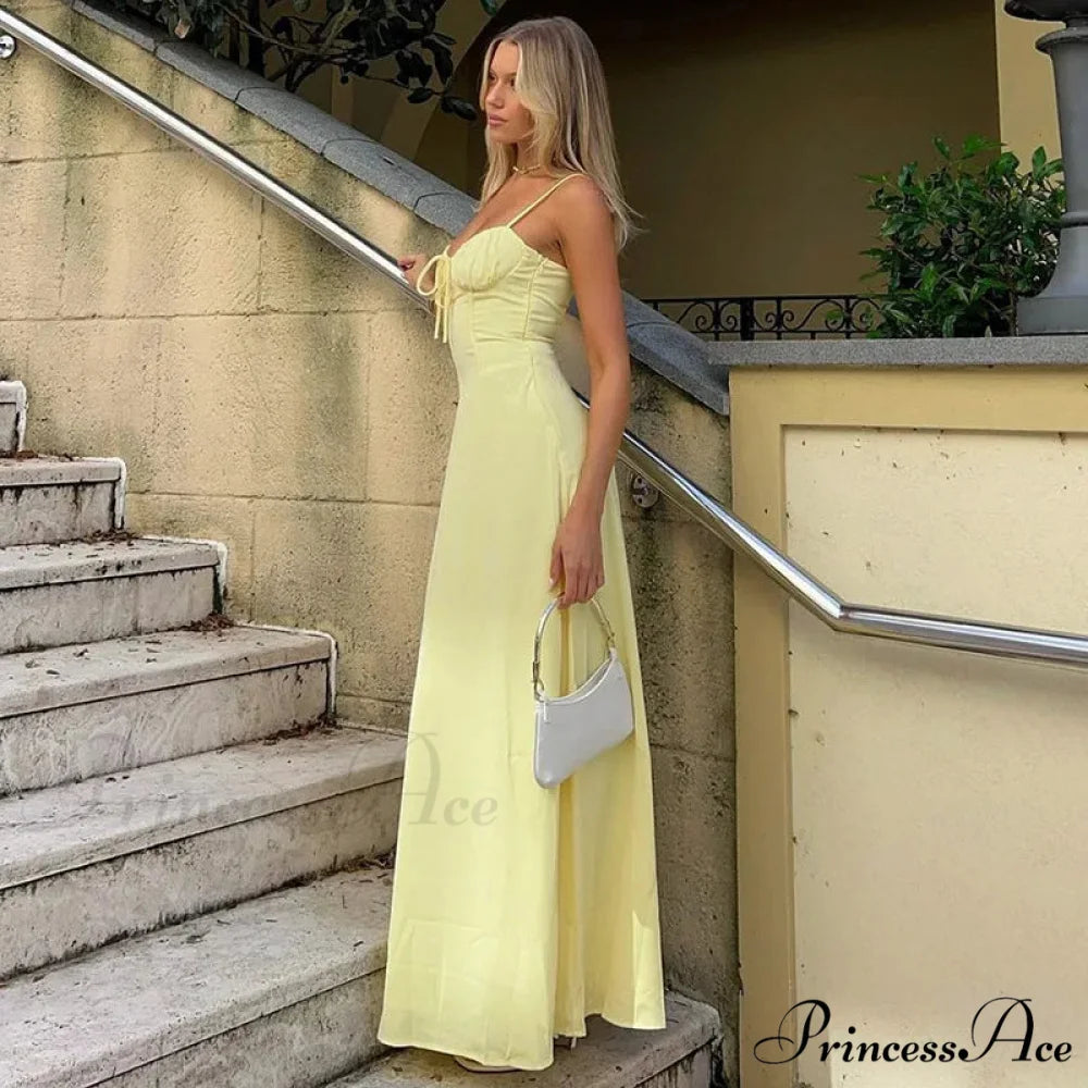 Cami Tie Up Charming Solid Maxi Dress