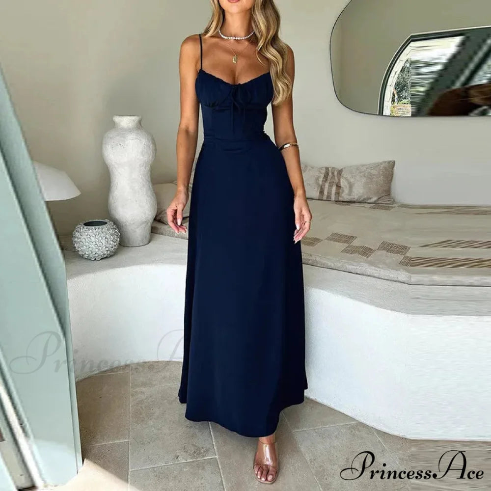 Cami Tie Up Charming Solid Maxi Dress