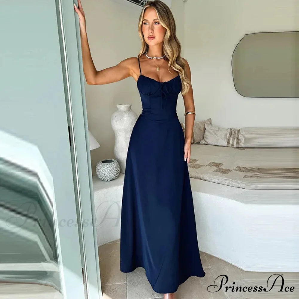 Cami Tie Up Charming Solid Maxi Dress