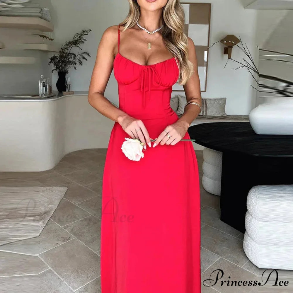 Cami Tie Up Charming Solid Maxi Dress