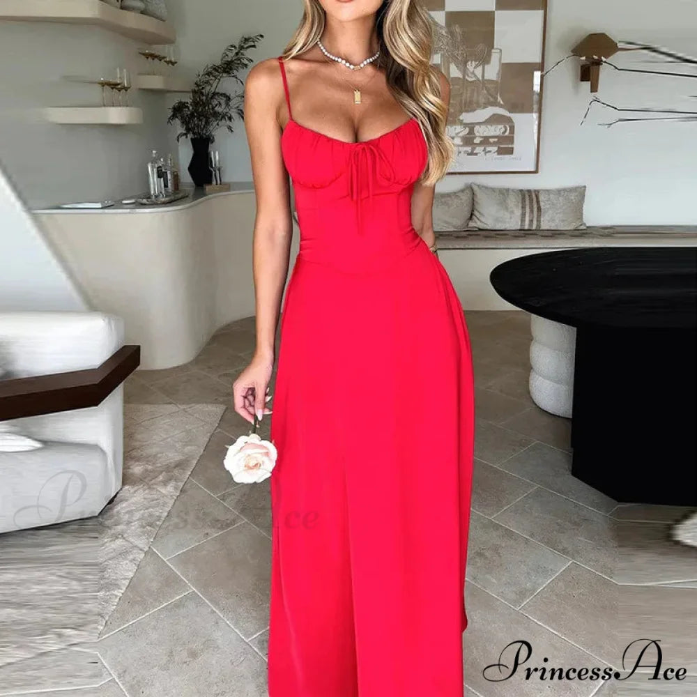 Cami Tie Up Charming Solid Maxi Dress