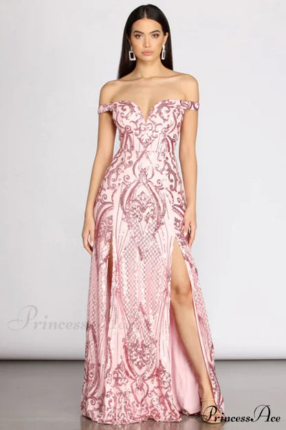 Camilla Sequin Off Charming Shoulder A-Line Dress S / Pink