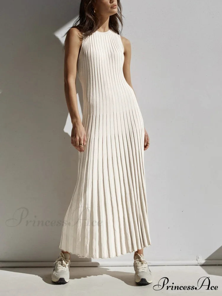 Camille Knit Graceful Pleat Maxi Dress White / XS
