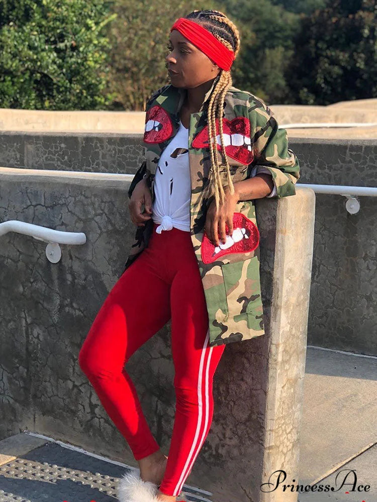 Camo Ripped Graceful Tassels Flared Jeans