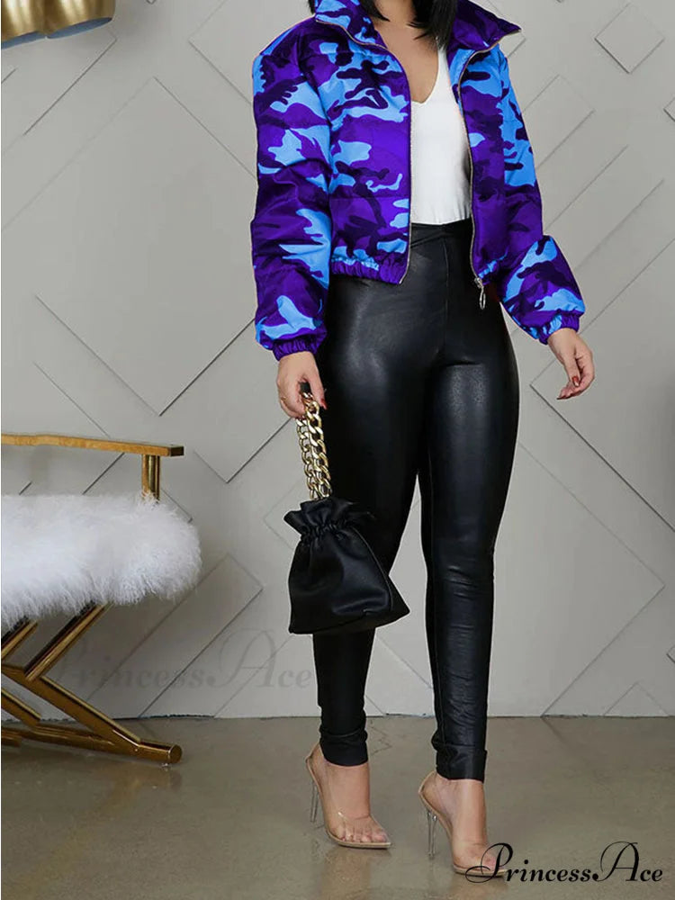 Camo Side Graceful Slit Bandage Skirt Blue / M