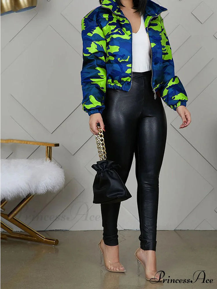 Camo Side Graceful Slit Bandage Skirt Green Blue / M