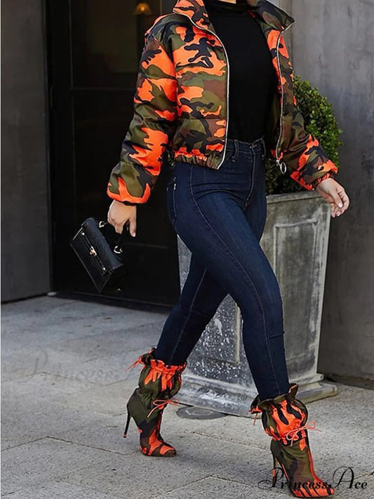 Camo Side Graceful Slit Bandage Skirt Orange / M