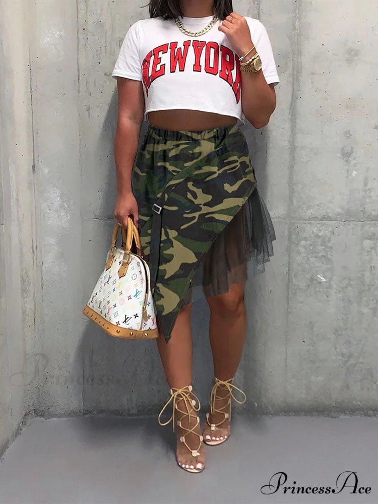Camouflage Charming Loose Overall Green / S