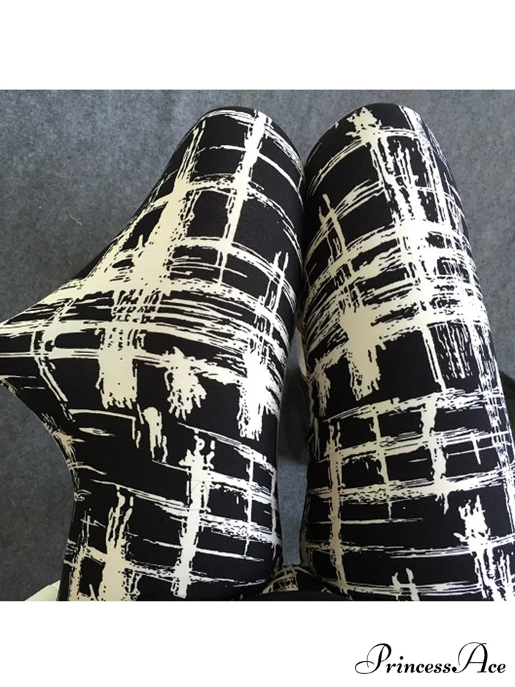 Camouflage Leggings Fitness Capris Pants Abstract Grid / S