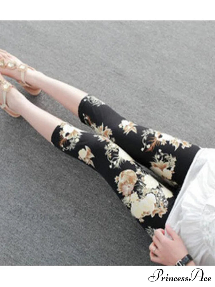 Camouflage Leggings Fitness Capris Pants Big Yellow Flower / S