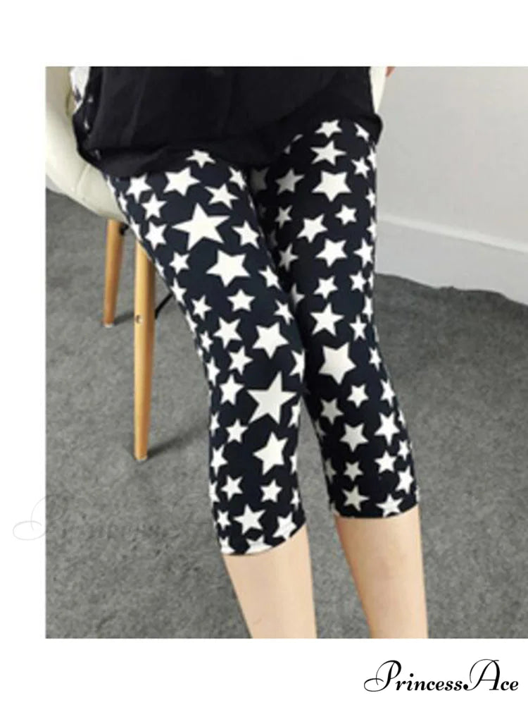 Camouflage Leggings Fitness Capris Pants Black White Star / S