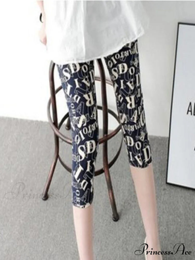 Camouflage Leggings Fitness Capris Pants Blue Letters / S