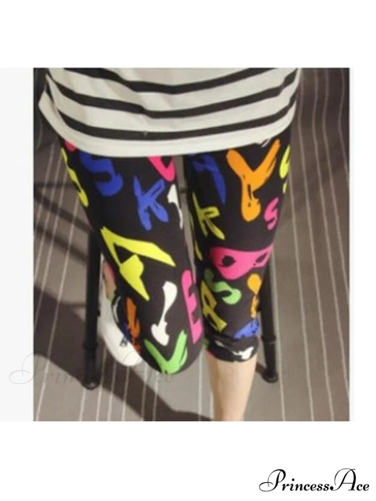 Camouflage Leggings Fitness Capris Pants Colorful Big Letter / S