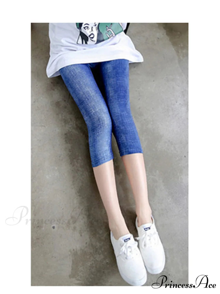 Camouflage Leggings Fitness Capris Pants Gradient cowboy blue / S