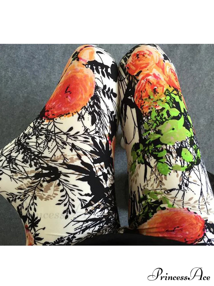 Camouflage Leggings Fitness Capris Pants Red Tea Flowers / S