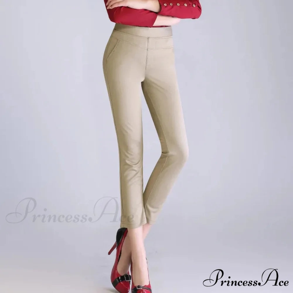 Candy Color Stretch Pencil Capris Pants beige / 27(35-40kg)