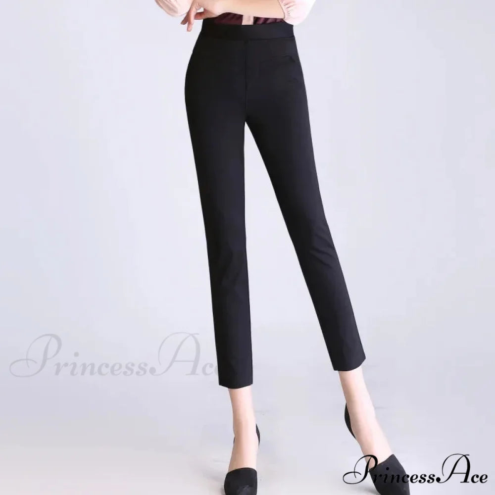 Candy Color Stretch Pencil Capris Pants black / 27(35-40kg)