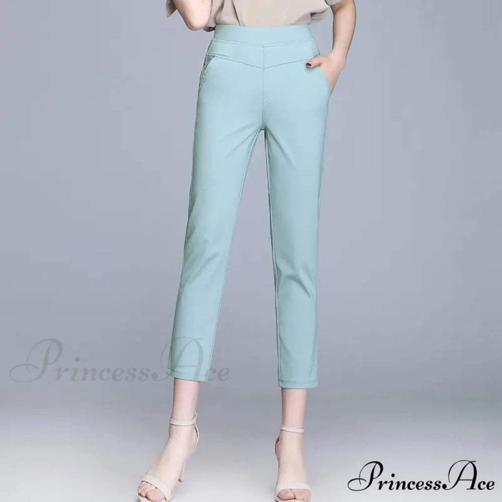 Candy Color Stretch Pencil Capris Pants blue / 27(35-40kg)