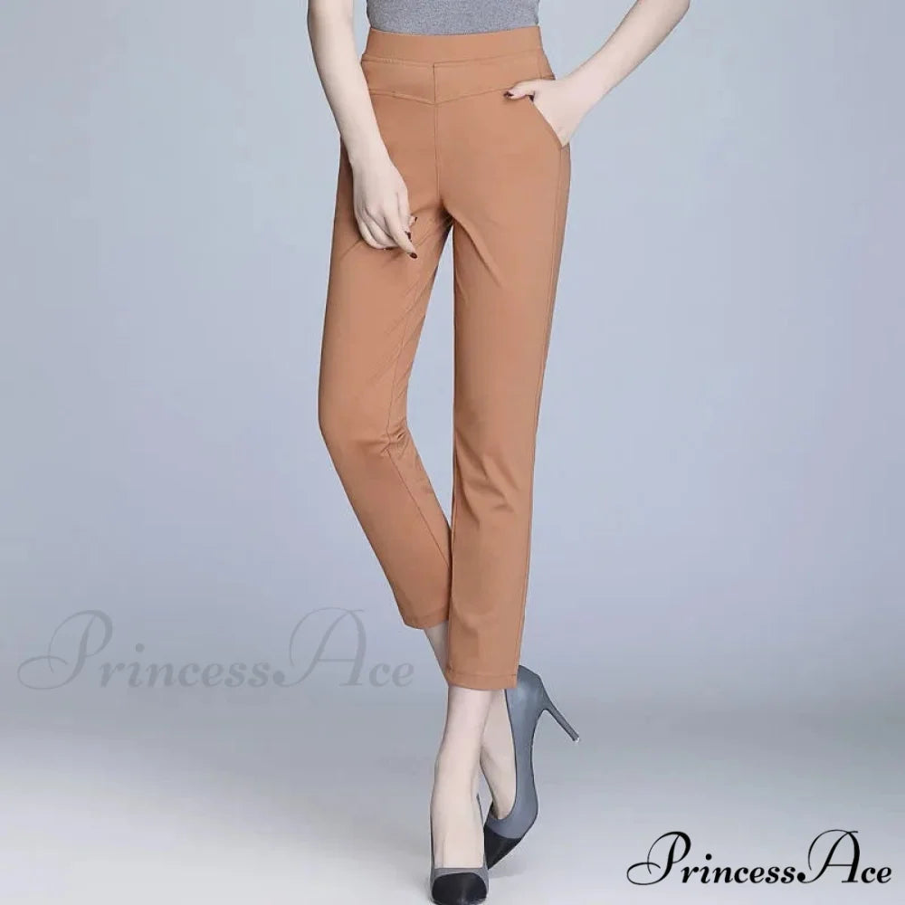 Candy Color Stretch Pencil Capris Pants caramel / 27(35-40kg)