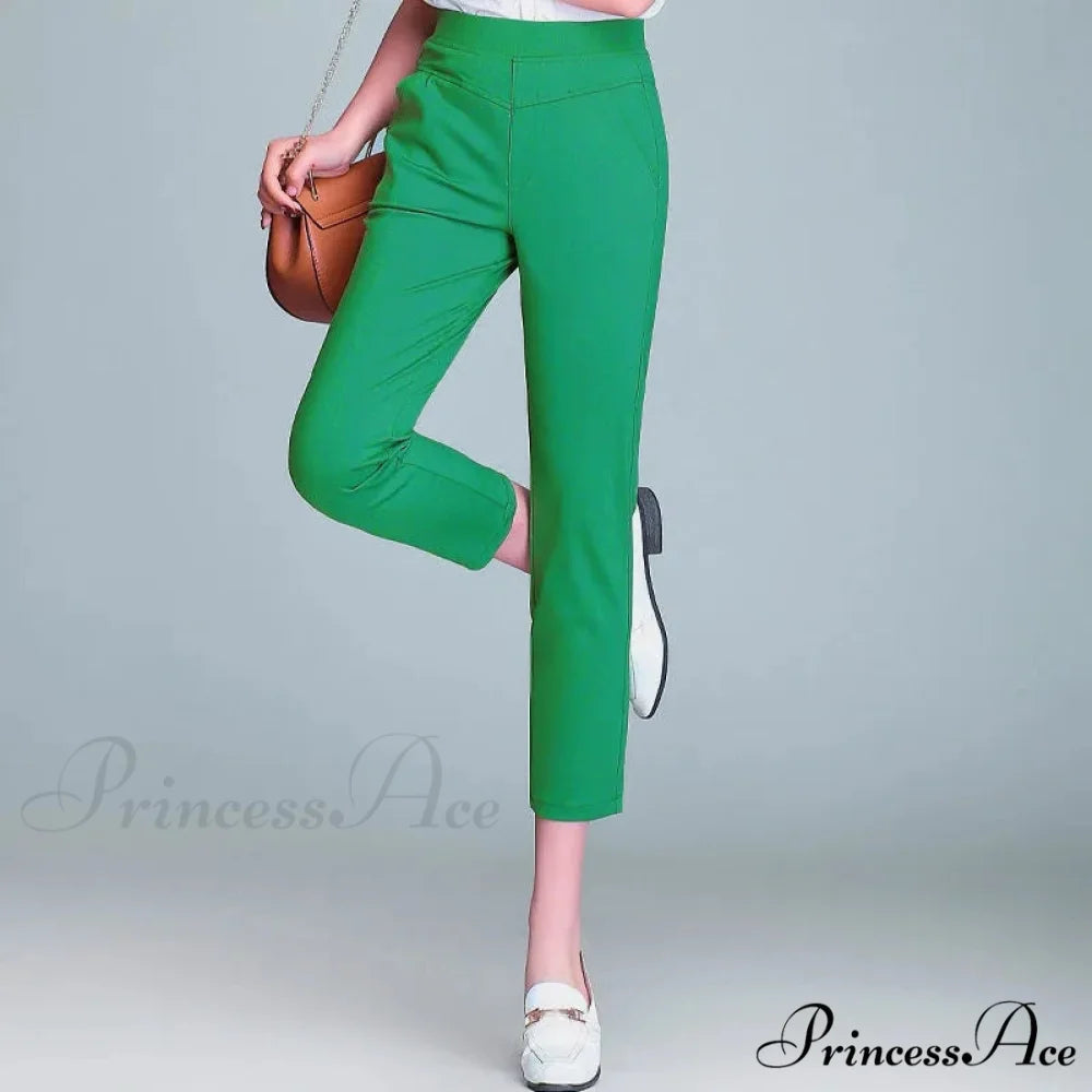 Candy Color Stretch Pencil Capris Pants emerald / 27(35-40kg)