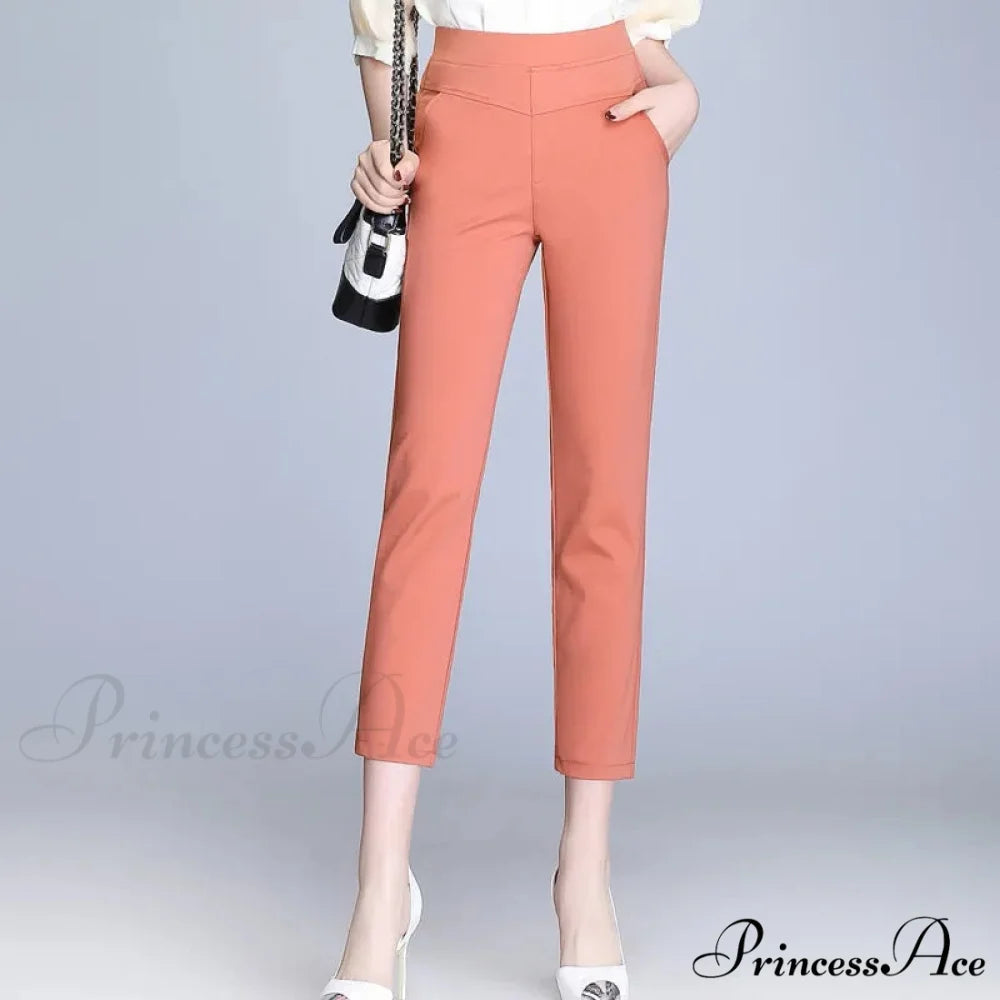 Candy Color Stretch Pencil Capris Pants leather Pink / 27(35-40kg)