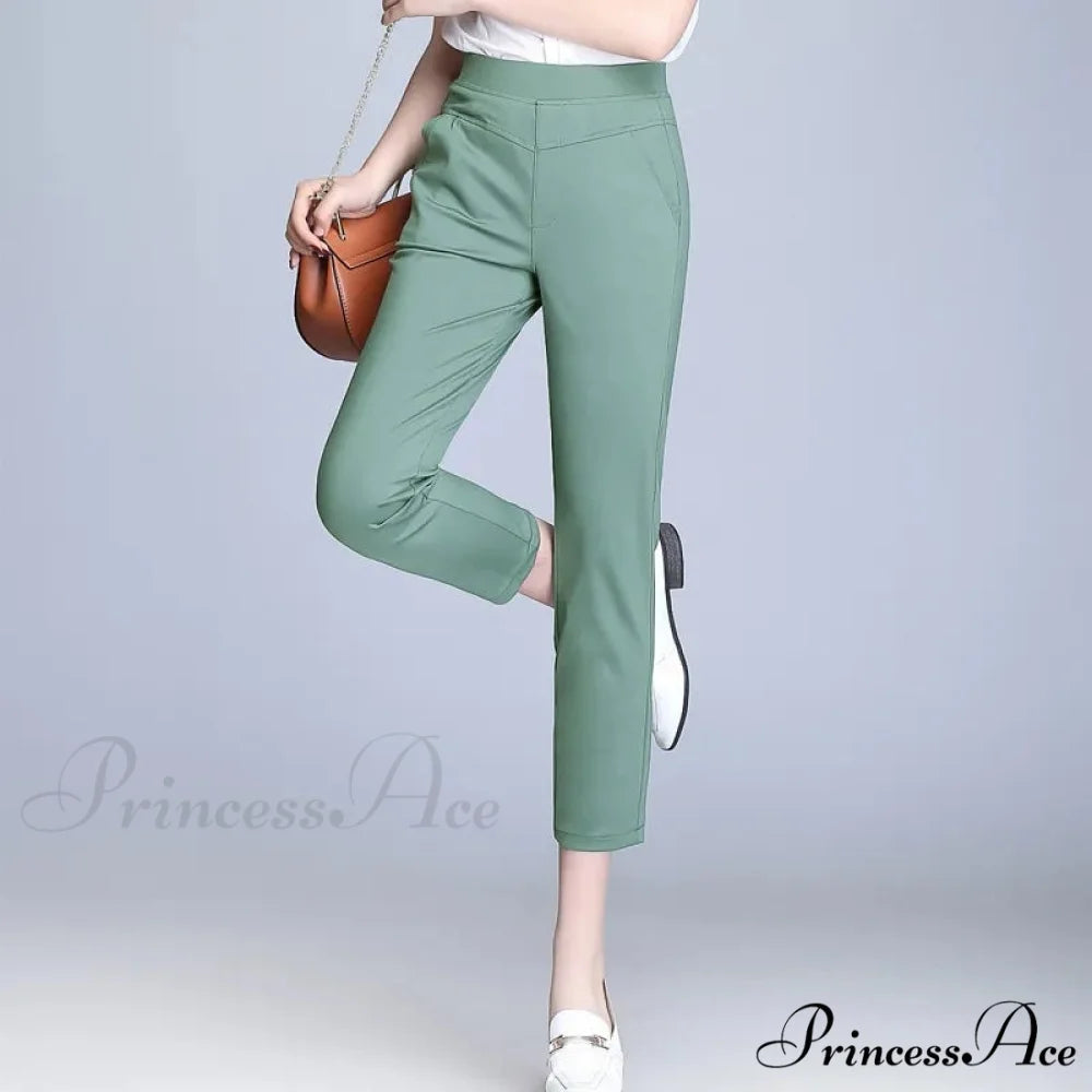 Candy Color Stretch Pencil Capris Pants light green / 27(35-40kg)