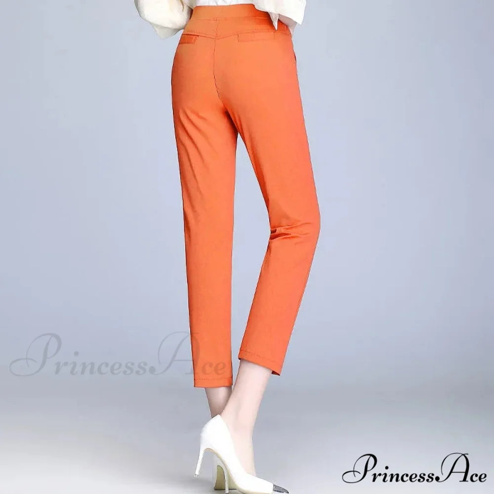 Candy Color Stretch Pencil Capris Pants orange / 27(35-40kg)