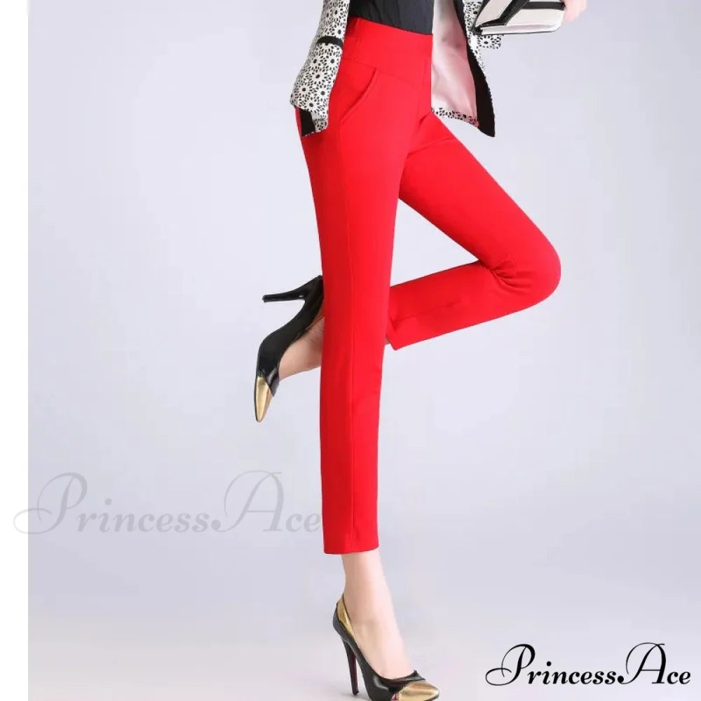 Candy Color Stretch Pencil Capris Pants red / 27(35-40kg)