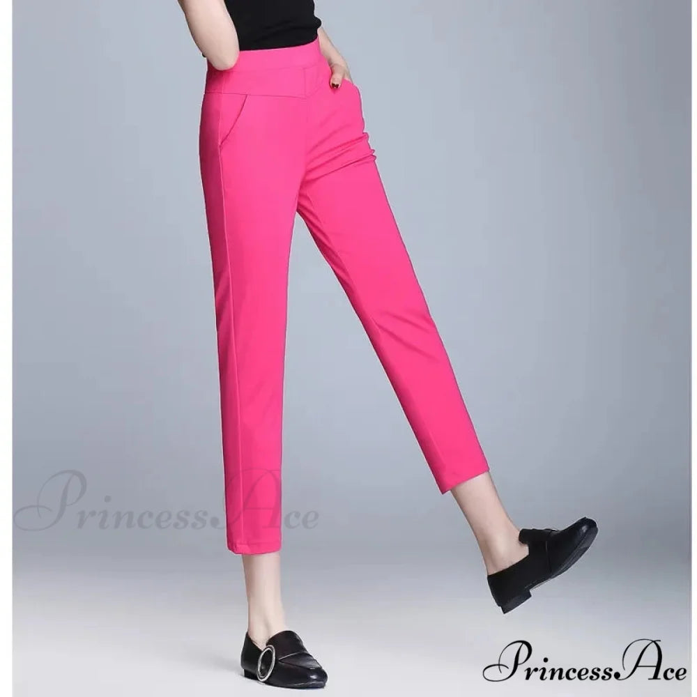 Candy Color Stretch Pencil Capris Pants rose red / 27(35-40kg)