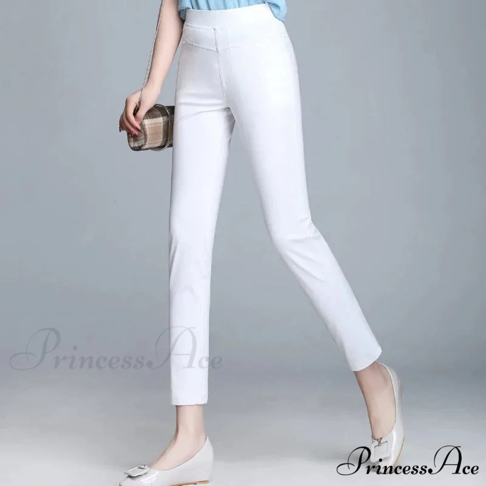 Candy Color Stretch Pencil Capris Pants white / 27(35-40kg)
