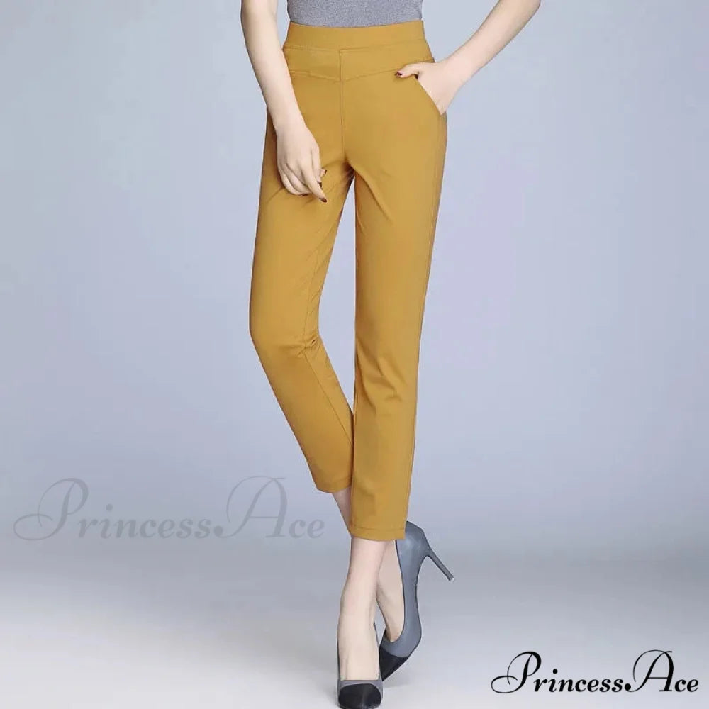 Candy Color Stretch Pencil Capris Pants yellow / 27(35-40kg)