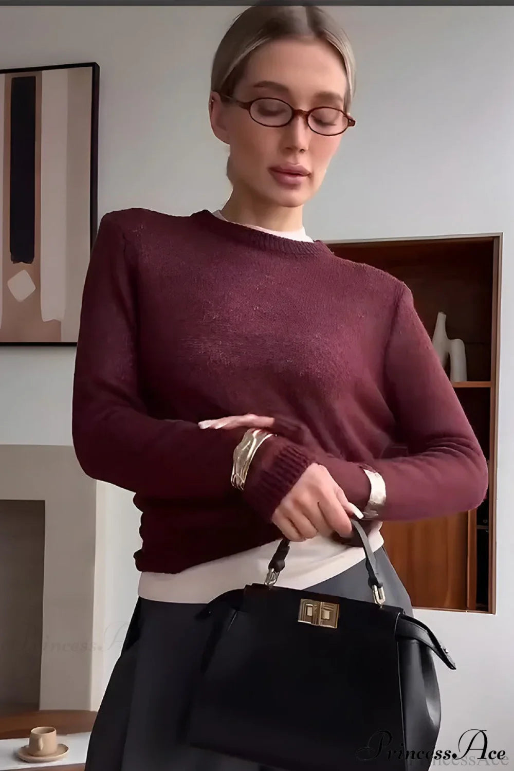 Candy Pastels Sheer Crew Neck Lightweight Knit Top Jujube / S