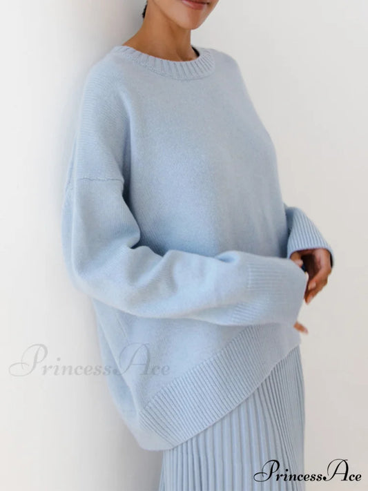 Candyfloss Oversized Graceful Pullover Sweater LightBlue / XS
