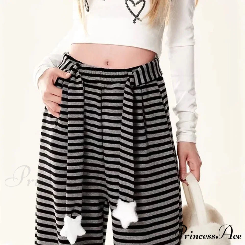 Canine Patterned Striped Fleece Informal Trousers pants-241228