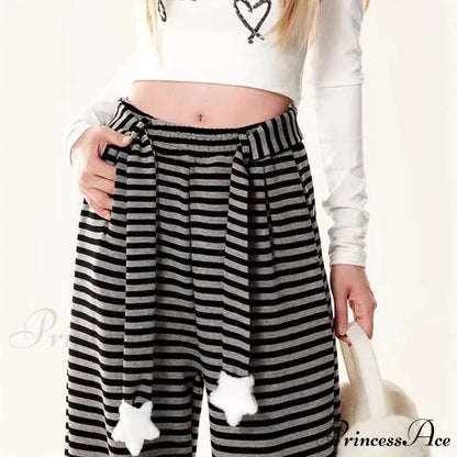 Canine Patterned Striped Fleece Informal Trousers pants-241228