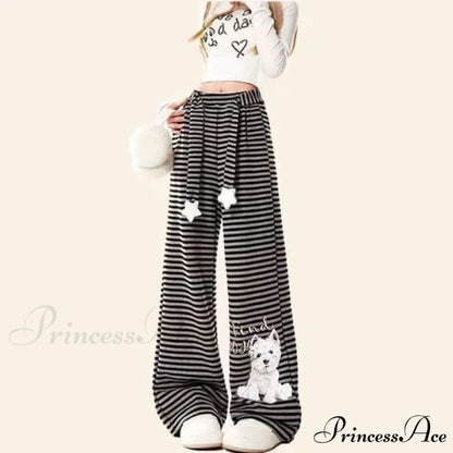Canine Patterned Striped Fleece Informal Trousers pants-241228