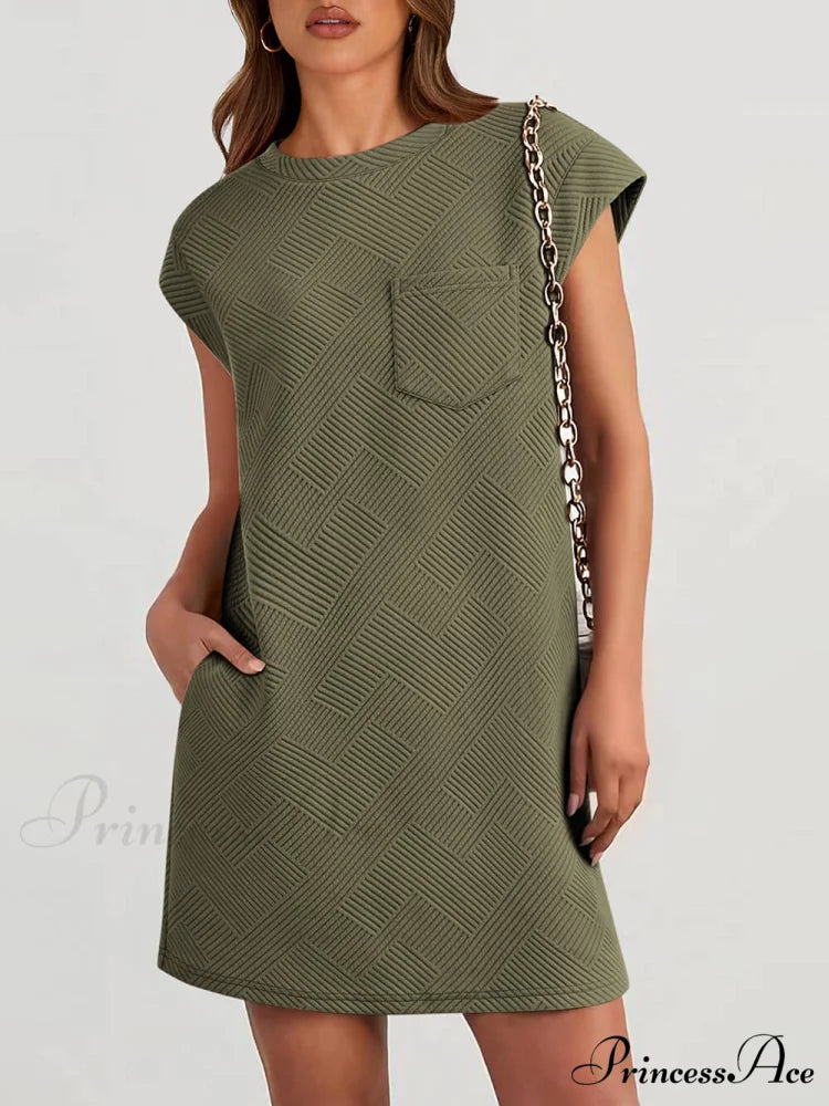 Cap Sleeve Crew Neck Graceful Casual Loose Basic Mini Dress