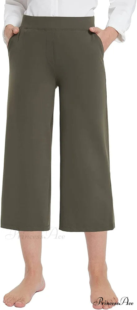 Capri Pants for Women Casual Pull On Yoga Dress Capris Army Green / X-Large