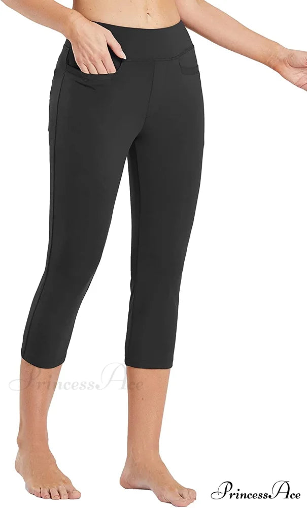 Capri Pants for Women Casual Pull On Yoga Dress Capris Black / X-Large