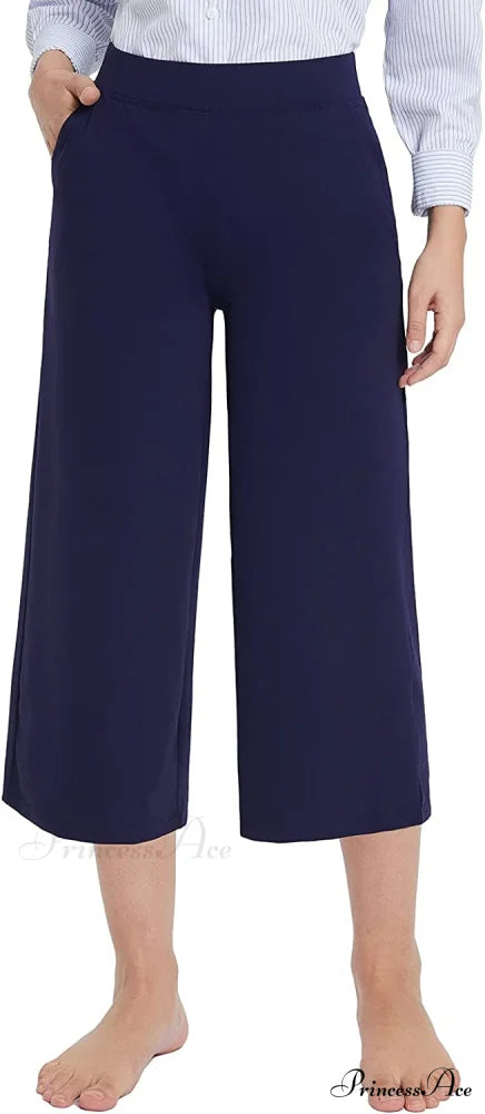 Capri Pants for Women Casual Pull On Yoga Dress Capris Navy Blue / X-Large