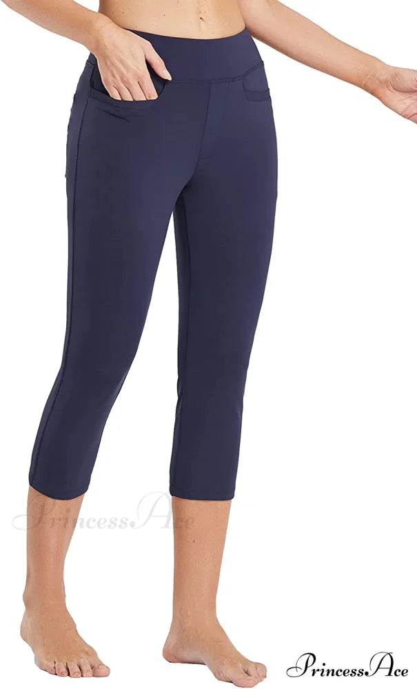 Capri Pants for Women Casual Pull On Yoga Dress Capris Navy / Large