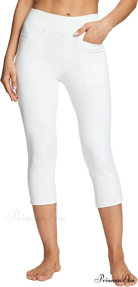 Capri Pants for Women Casual Pull On Yoga Dress Capris White / X-Large