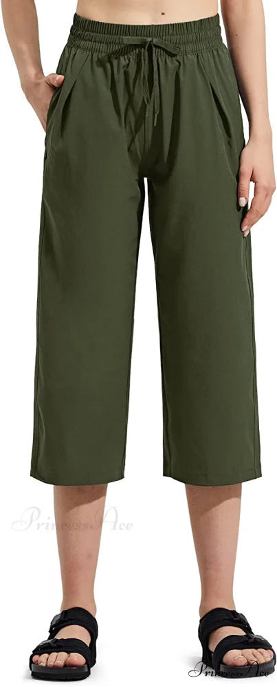 Capri Pants Wide Leg Lightweight Quick Dry Comfy Lounge Sweatpants Army Green / 3X-Large