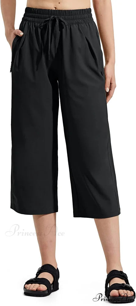 Capri Pants Wide Leg Lightweight Quick Dry Comfy Lounge Sweatpants Black / 3X-Large