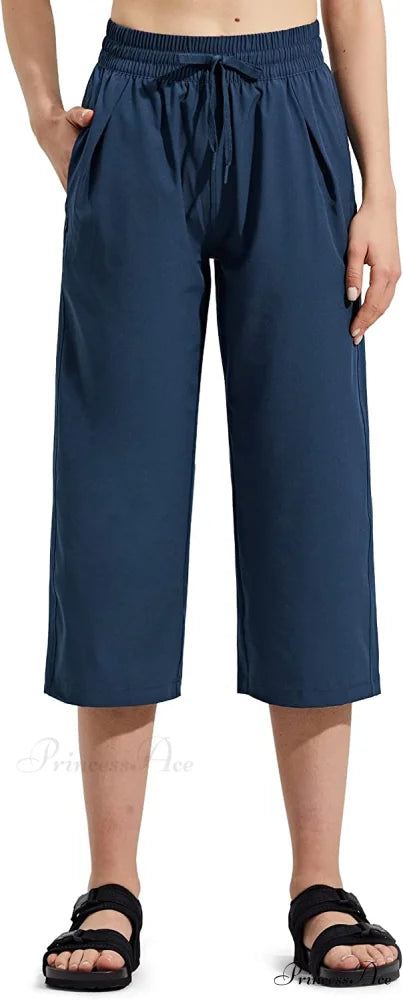 Capri Pants Wide Leg Lightweight Quick Dry Comfy Lounge Sweatpants Navy Blue / 3X-Large
