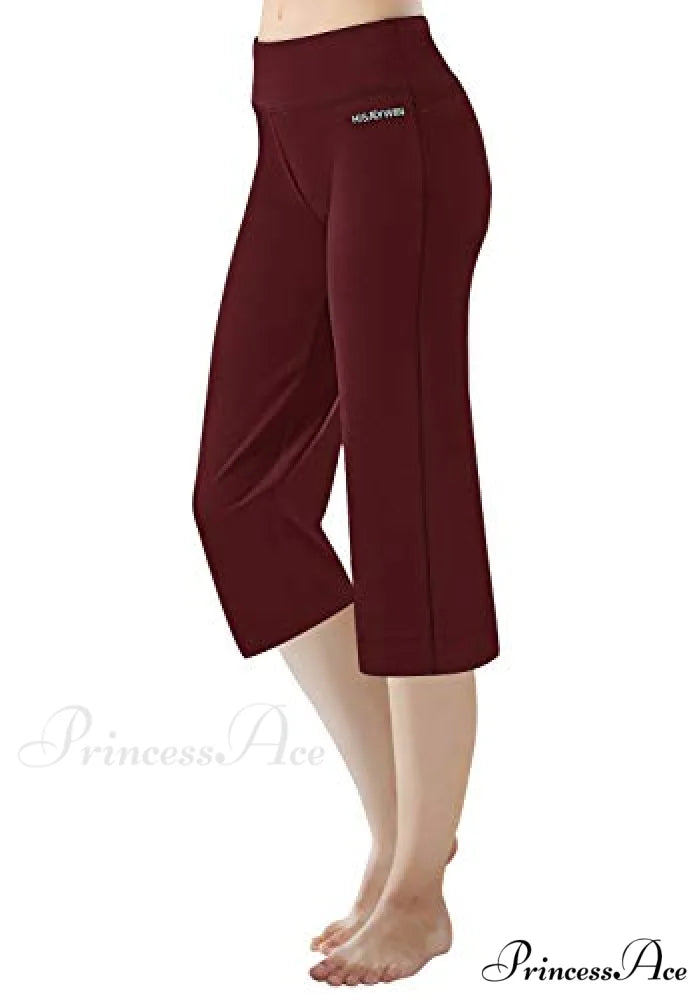 Capri Petite Regular Tall Length Women’s Straight Leg Yoga Pants Bordeaux-17’’inseam-capris / X-Large