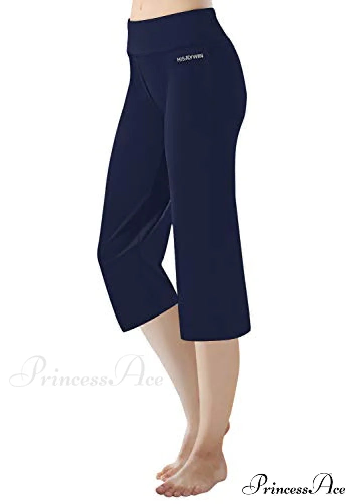 Capri Petite Regular Tall Length Women’s Straight Leg Yoga Pants Navy Blue-17’’inseam-capris / X-Large
