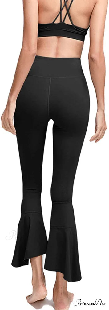 Capri Yoga Pants Cross High Waisted Cropped Slit Flared Ruffle Bottom