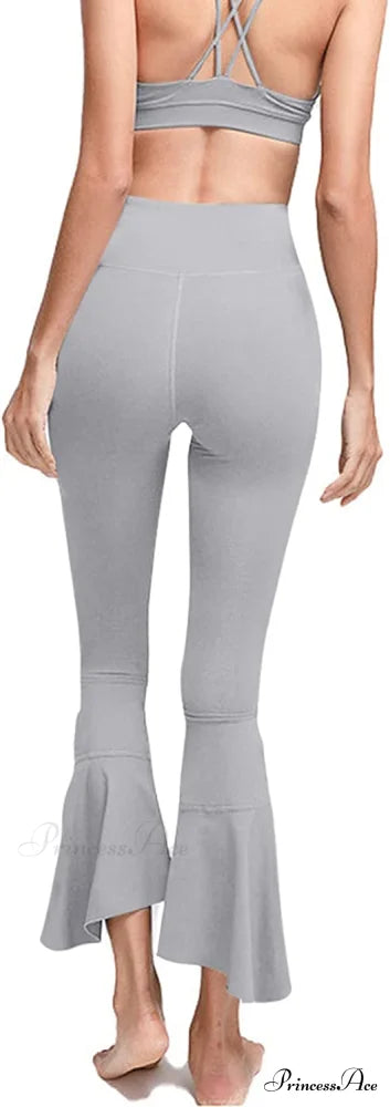 Capri Yoga Pants Cross High Waisted Cropped Slit Flared Ruffle Bottom