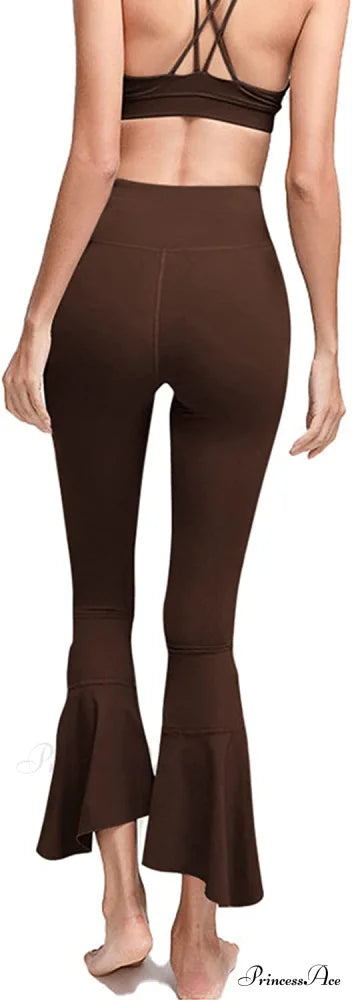 Capri Yoga Pants Cross High Waisted Cropped Slit Flared Ruffle Bottom